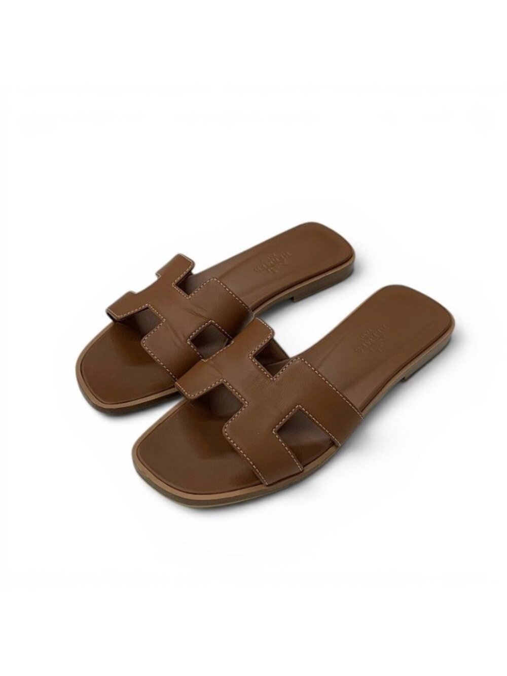 Hermes Oran Sandals Shoes Leather Brown Flat Mules